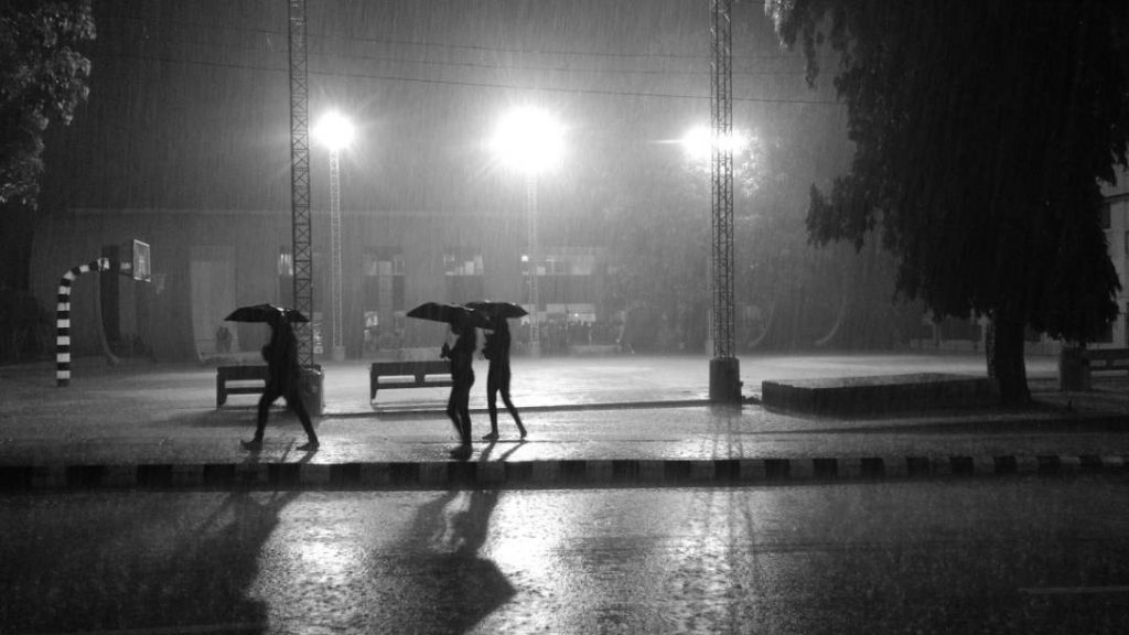 Photo of a torrential night, in front of the old basketball court